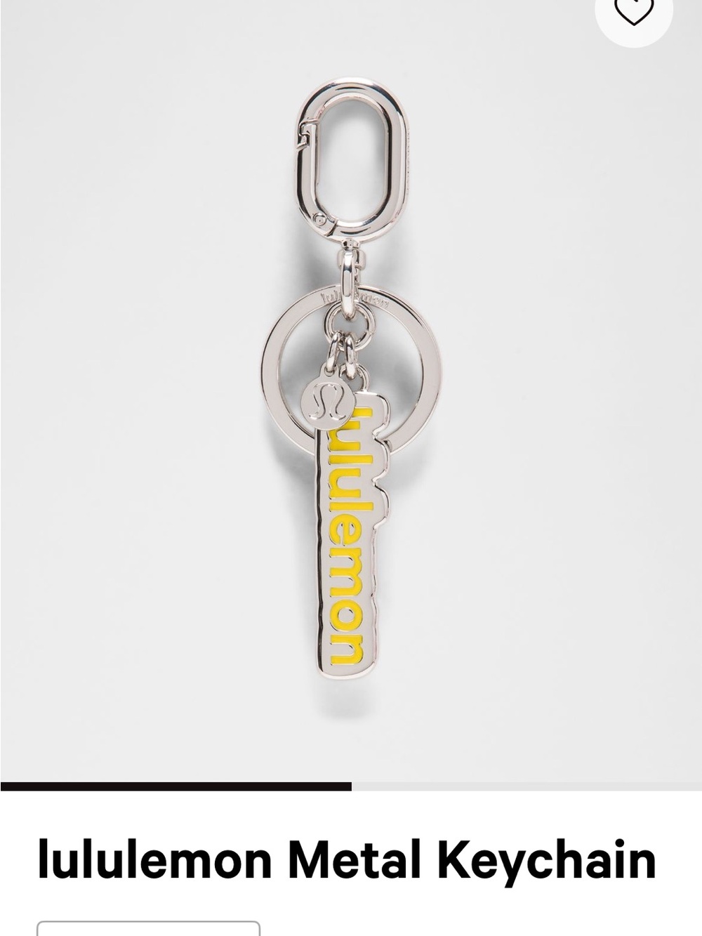 lululemon athletica Yellow Logo Charm Keychain with Silver Hardware NWT